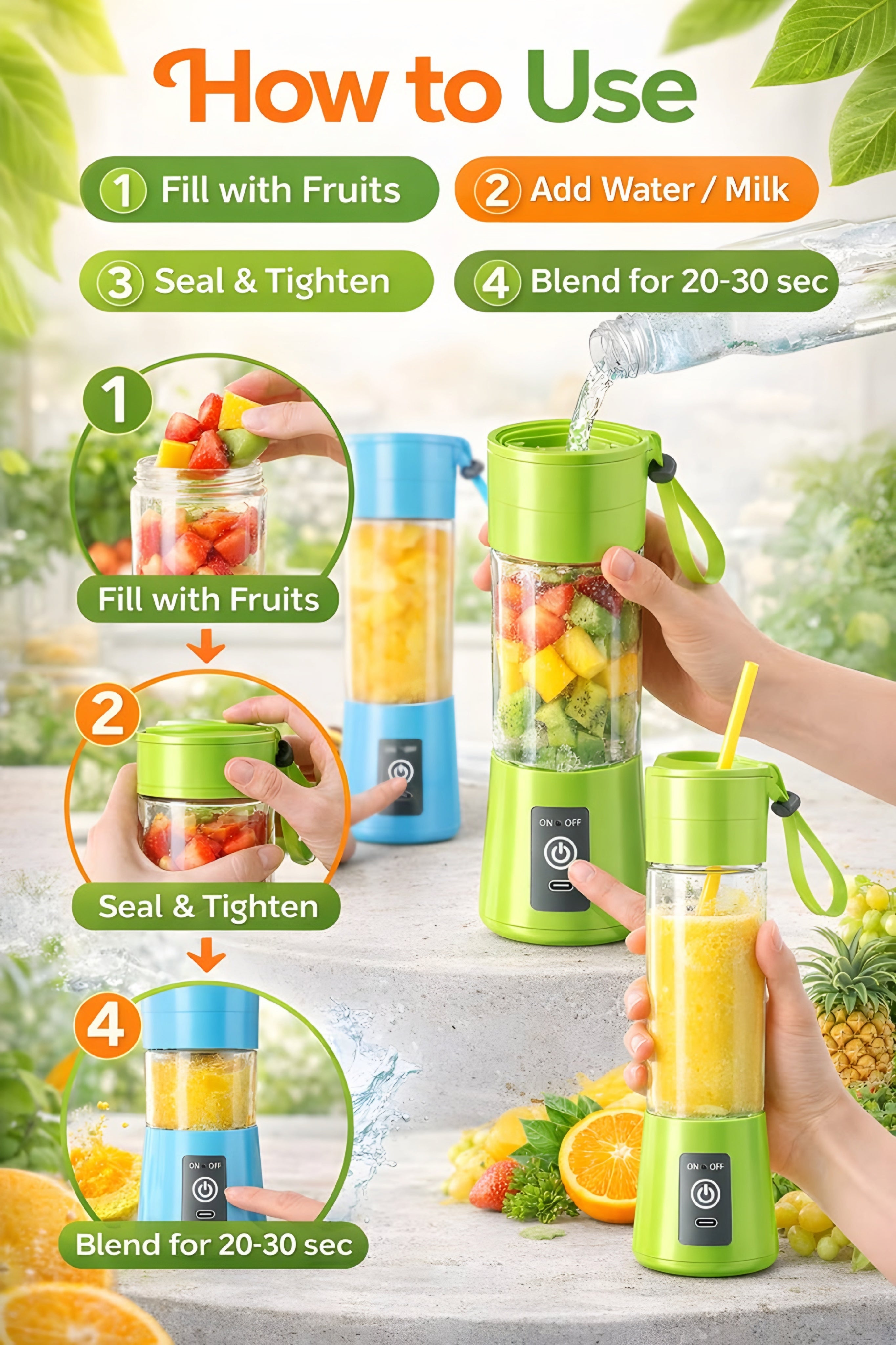 Portable USB Rechargeable Mini Blender – Fresh & Healthy Anytime, Anywhere!